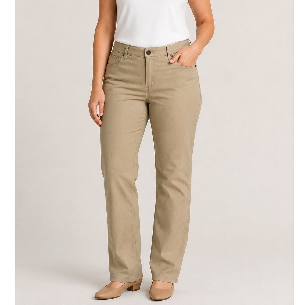 NWT Hybrid & Company Womens Khaki Stretch Straight Leg Pants Tan Size 18